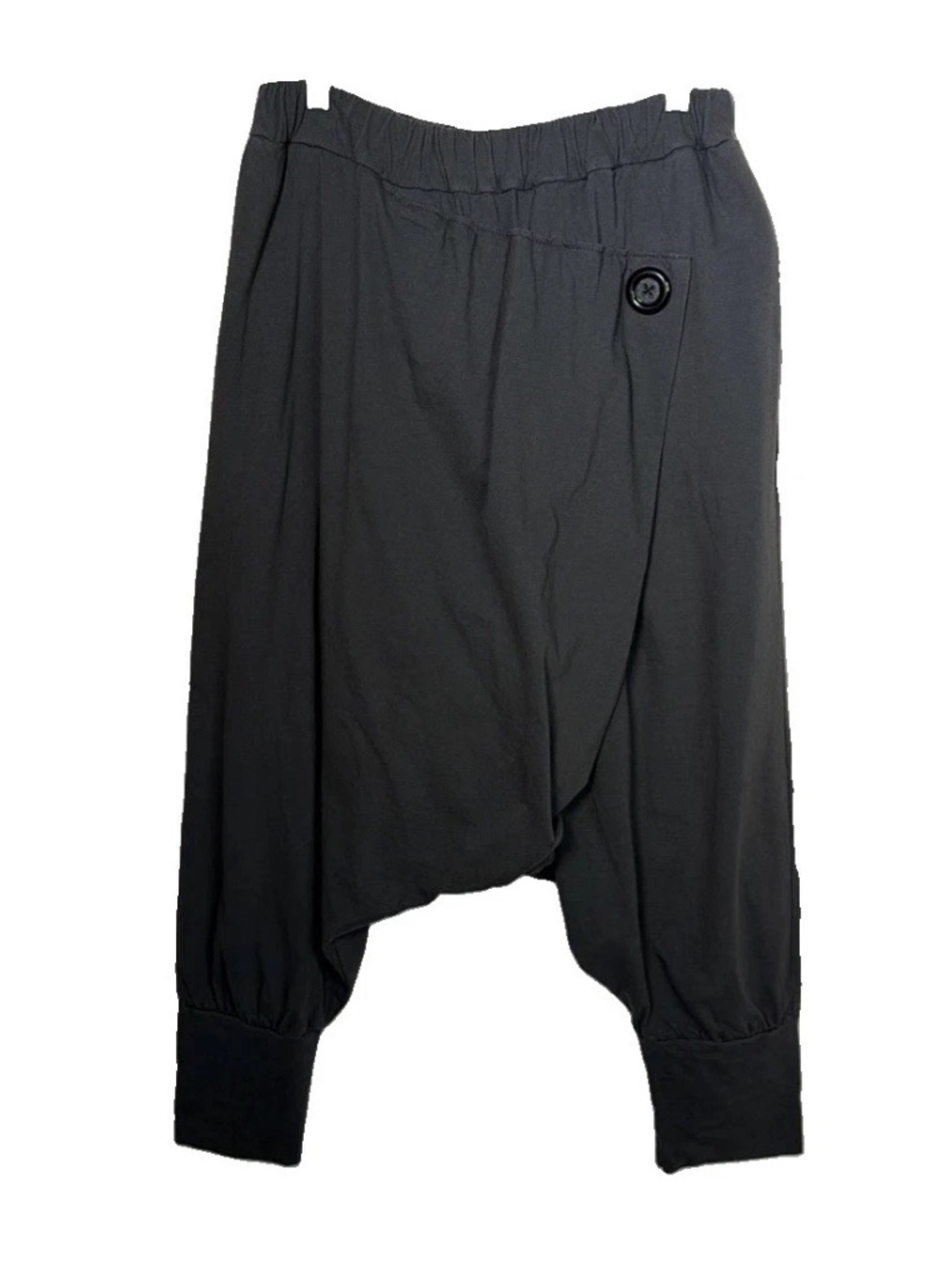 Harem Charcoal Grey Drop Crotch Cuffed Ankle Pants Button Wrap 100% Cotton